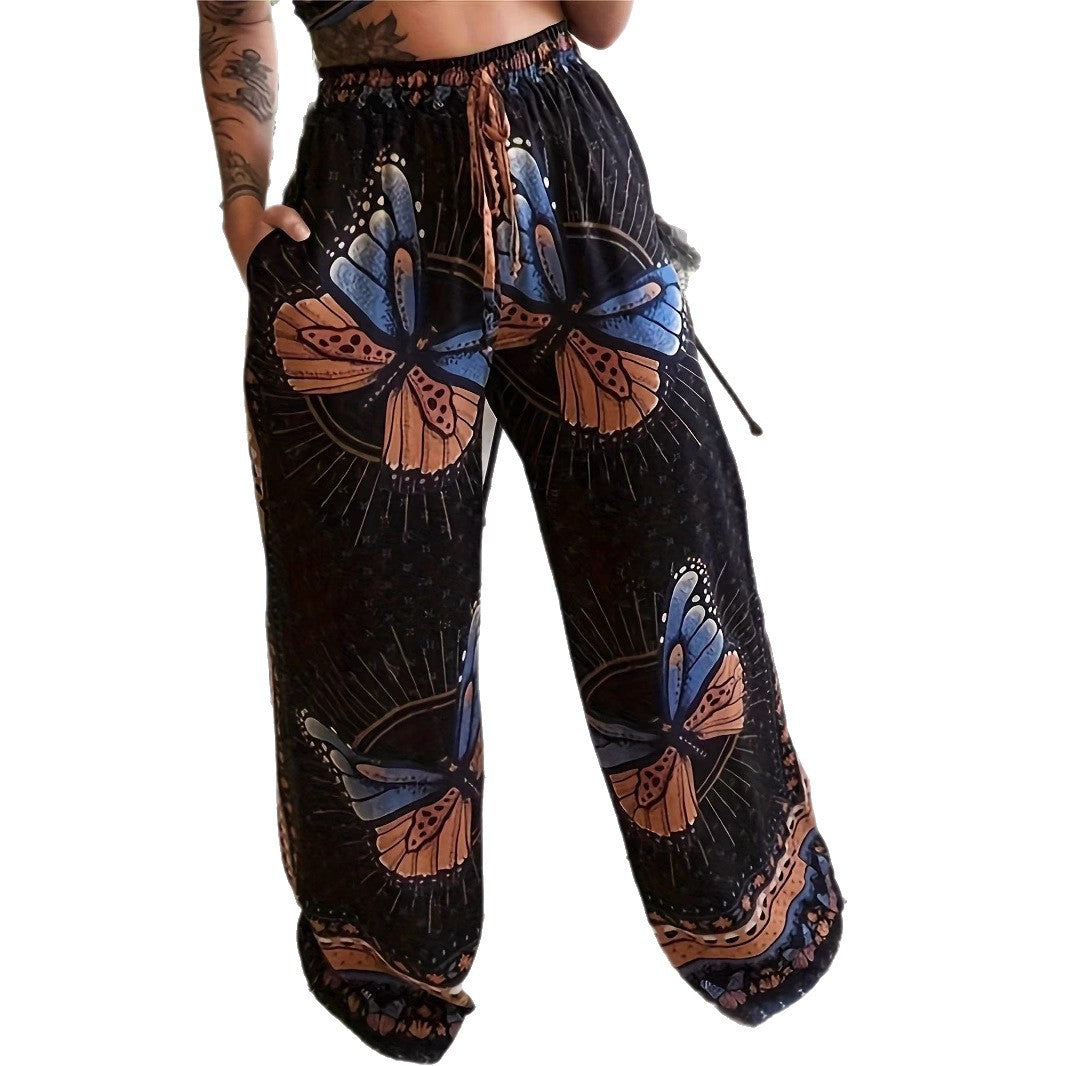 Damen Plissee-Hose mit floralem Muster und elastischem Bund Stalluxe