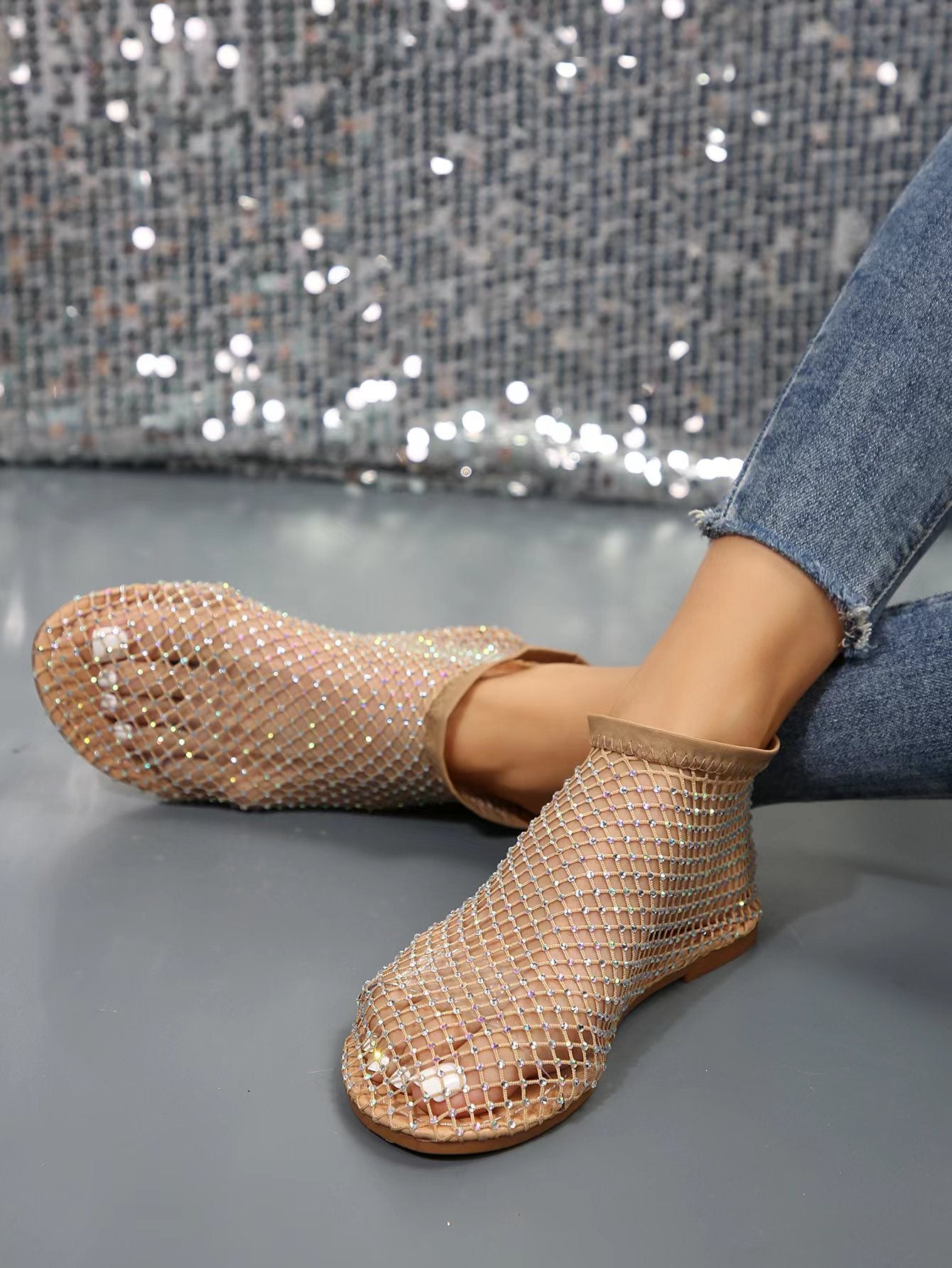 Damen modische Mesh-Slipper mit Glitzer-Applikationen Stalluxe