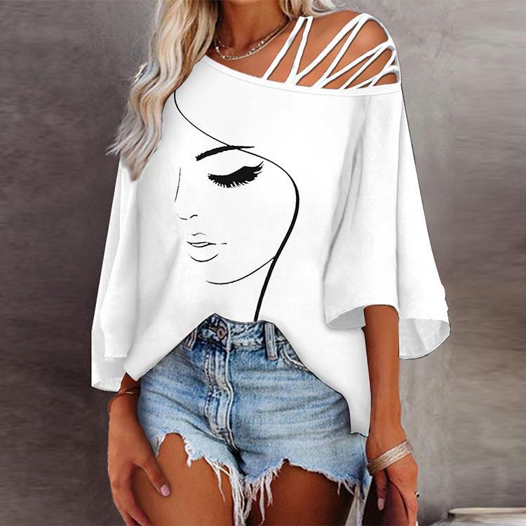 Damen Tunika mit asymmetrischem Trägerdesign und stylisierter Gesichtsgrafik Stalluxe