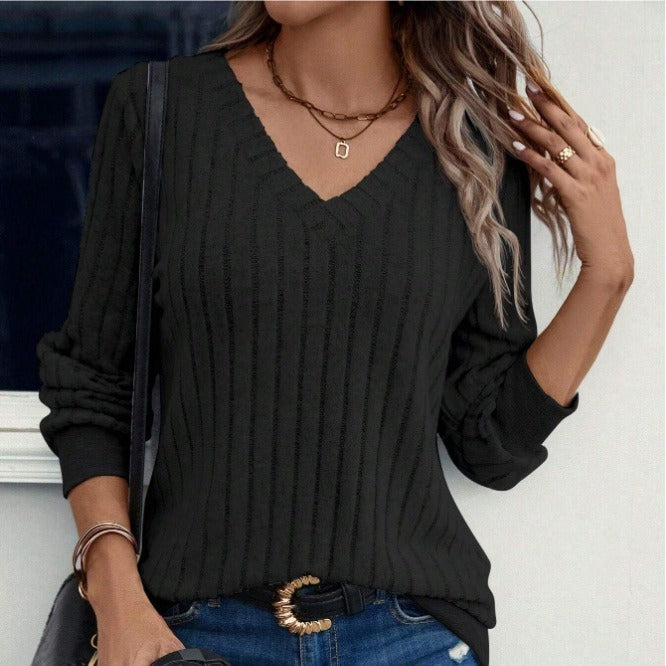 Damen Pullover mit V-Ausschnitt und strukturiertem Rippmuster Stalluxe