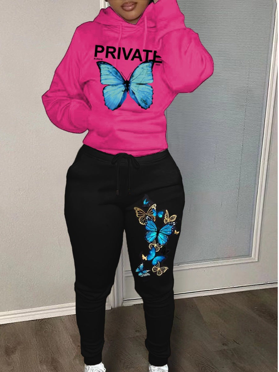 Damen Hoodie und Jogginghose Set mit einzigartigem Schmetterlingsdesign Stalluxe