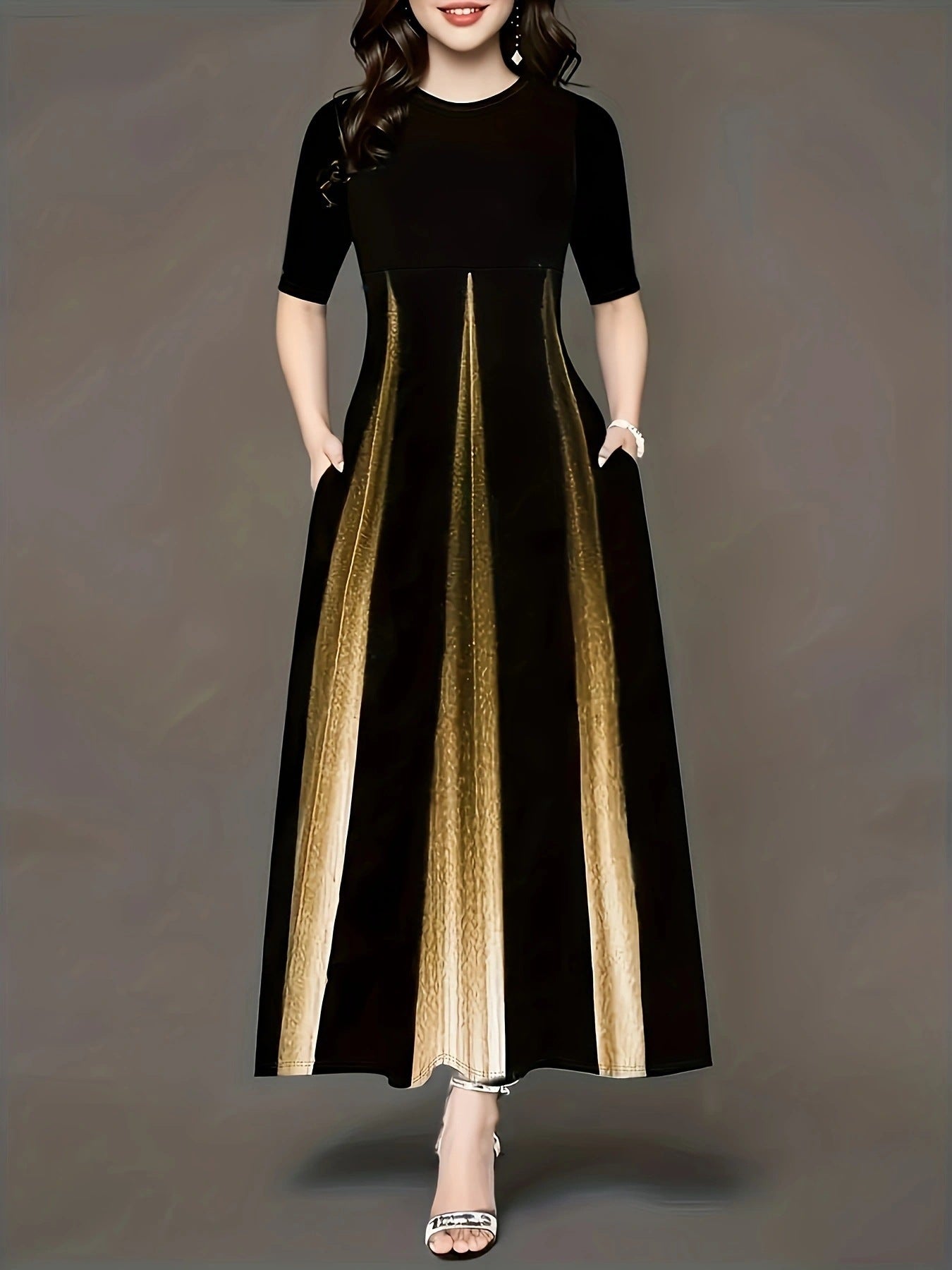 Damen Maxikleid mit eleganten Seitentaschen und luxuriösem Glanz Stalluxe