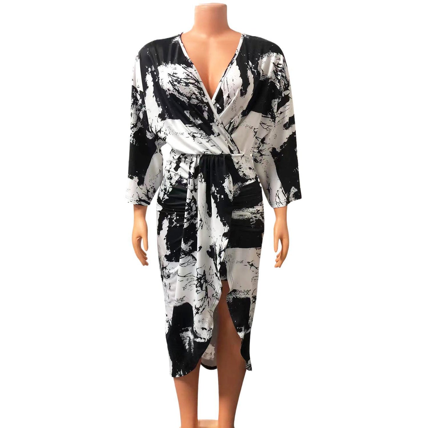 Damen Maxikleid im eleganten Wickelstil mit auffälligem Marmorprint Stalluxe