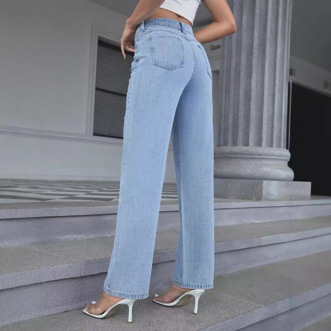 Damen Weit geschnittene Jeans mit funkelnden Strassdetails Stalluxe