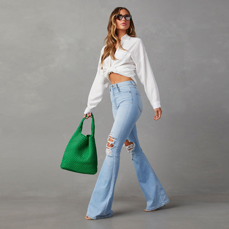Damen Flared Jeans mit hohen Rissen und hohem Bund Stalluxe