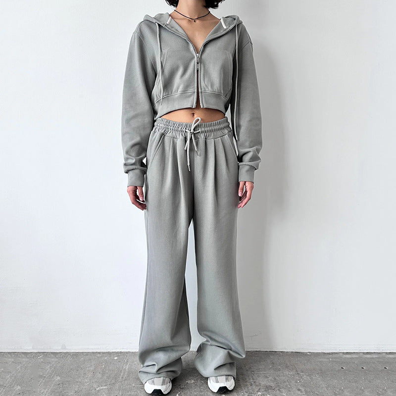 Damen lässiger Cropped Hoodie und entspannte Sweatpants Set Stalluxe