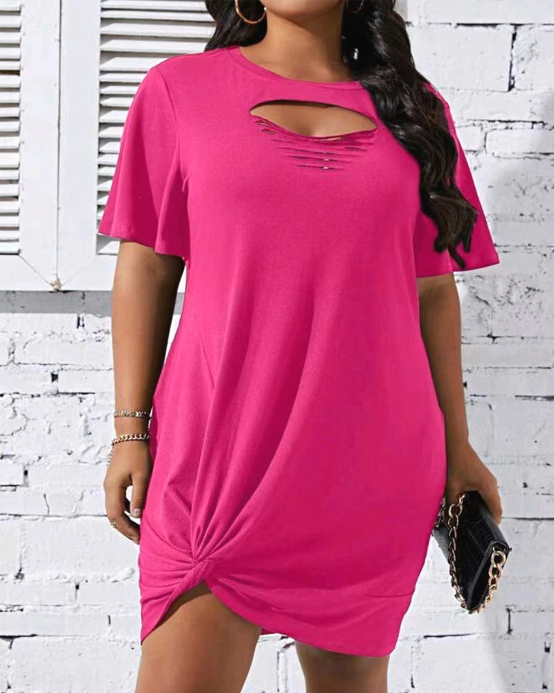 Damen modisches Freizeitleinenkleid mit knotenförmigem Saum und Cut-Out-Details Stalluxe