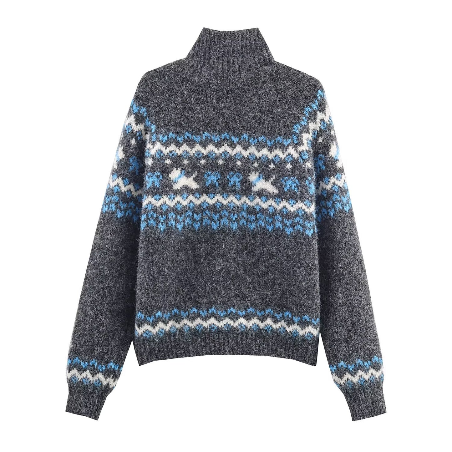 Damen Strickjacke mit Norwegermuster und hohem Kragen Stalluxe
