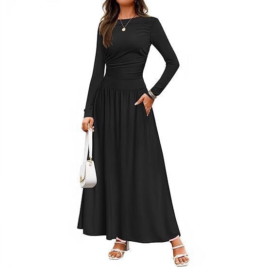 Damen Elegantes Maxikleid mit langen Ärmeln und praktischen Taschen Stalluxe