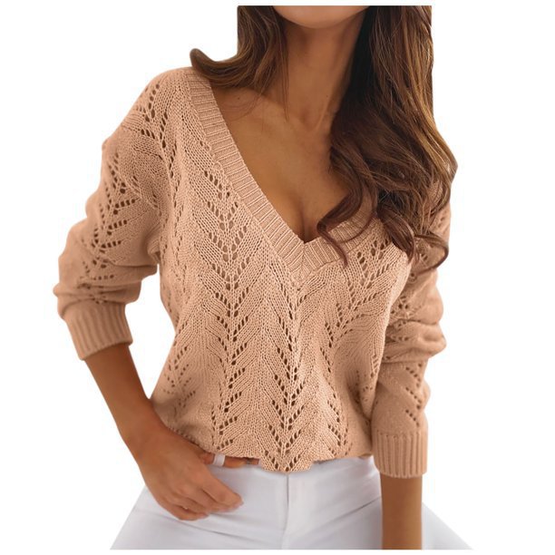 Damen Strickpullover mit V-Ausschnitt und filigranem Muster Stalluxe