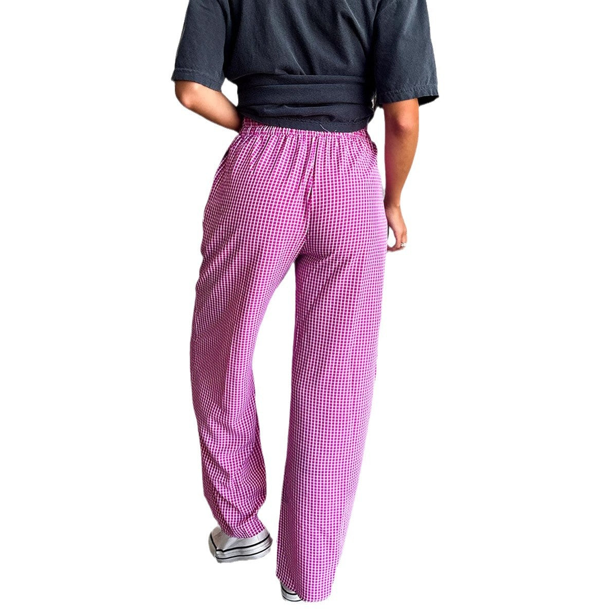 Damen Weit geschnittene Karohose mit elastischem Bund Stalluxe