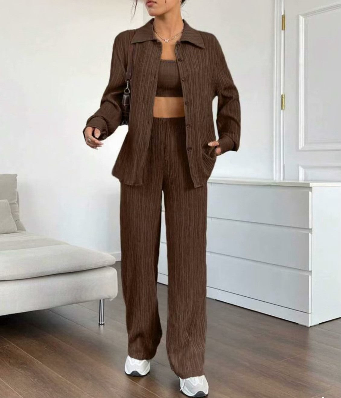 Damen Elegantes Set aus gestreifter Bluse und lockerer Hose Stalluxe
