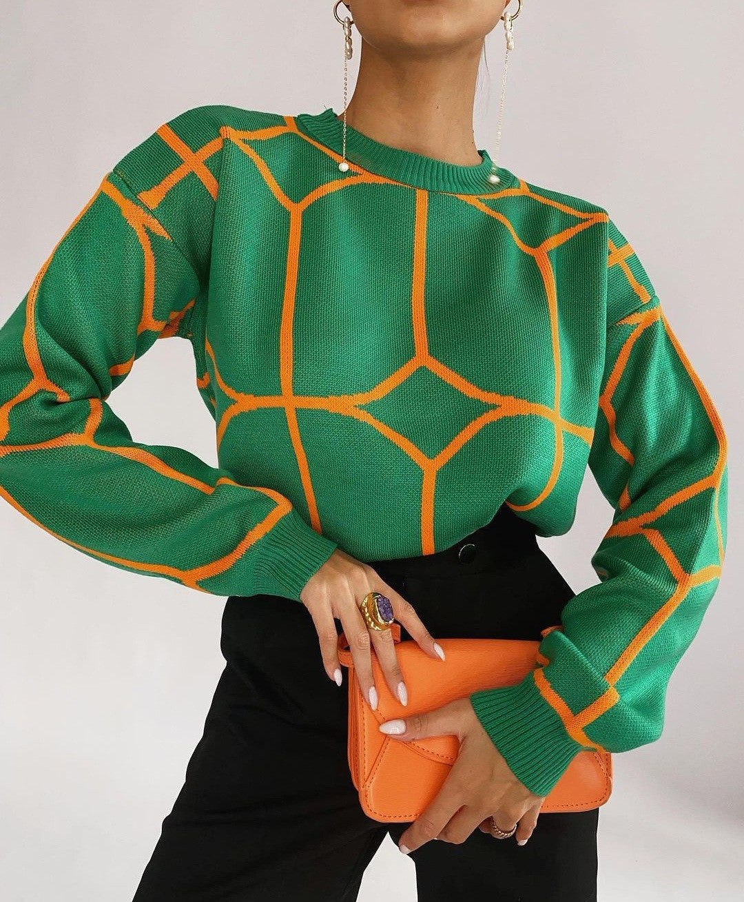 Damen Modischer Strickpullover mit auffälligem geometrischem Design Stalluxe