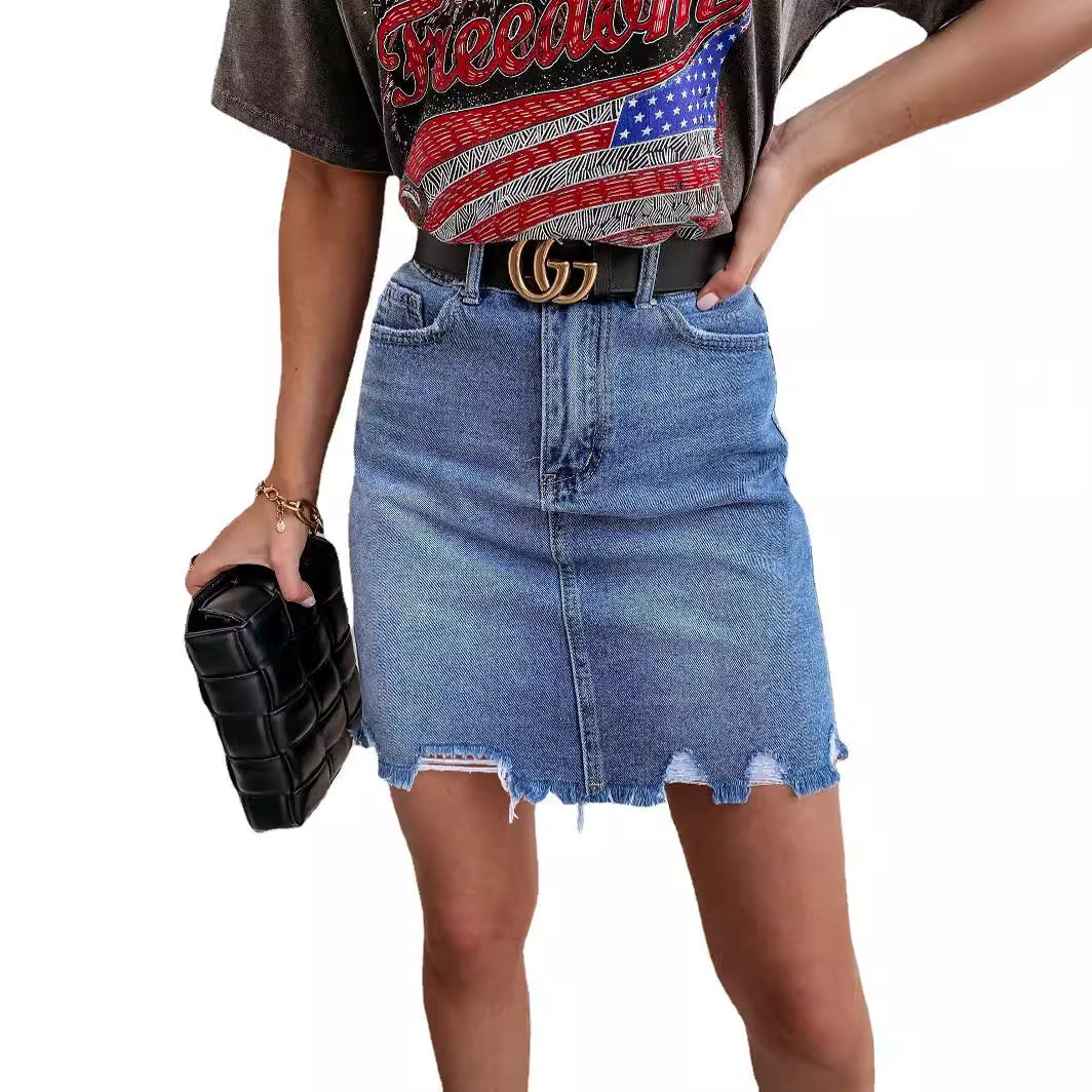 Damen Jeansrock mit fransigem Saum und hohem Sitz Stalluxe
