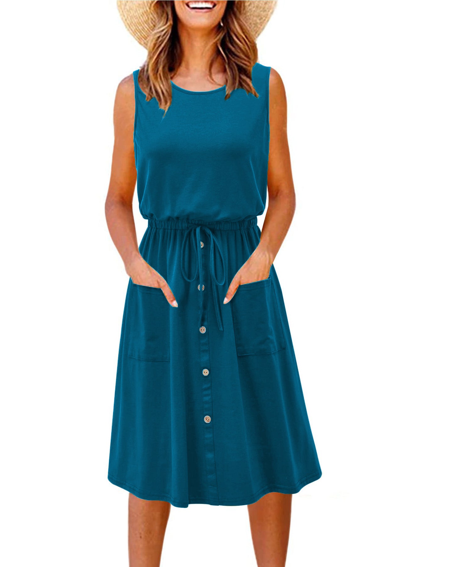 Damen Stilvolles Freizeitkleid mit Knopfdetail und praktischen Taschen Stalluxe