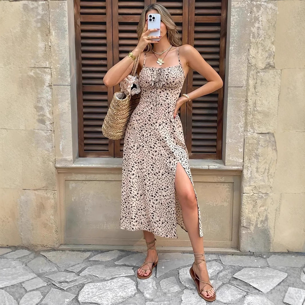 Damen Maxikleid mit schlankem Schnitt, floralem Muster und seitlichem Schlitz Stalluxe