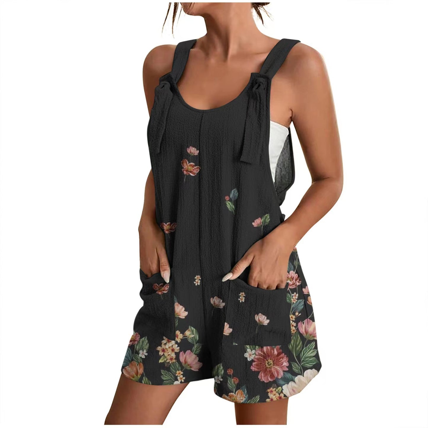 Damen Lässiger Sommeroverall mit floralem Print und praktischen Taschen Stalluxe