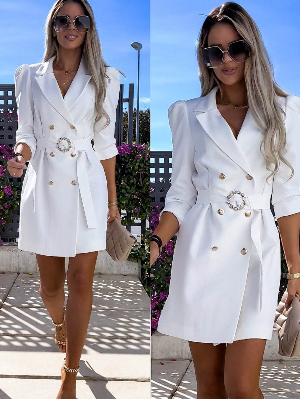 Damen Stylisches Blazer-Kleid mit figurbetonendem Schnitt und dekorativem Gürtel Stalluxe