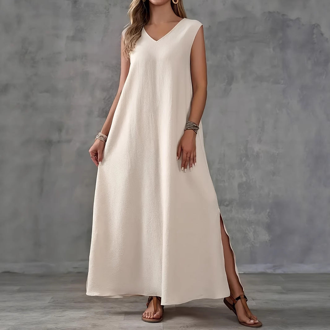 Damen Maxikleid mit schickem V-Ausschnitt und seitlichen Schlitzen Stalluxe