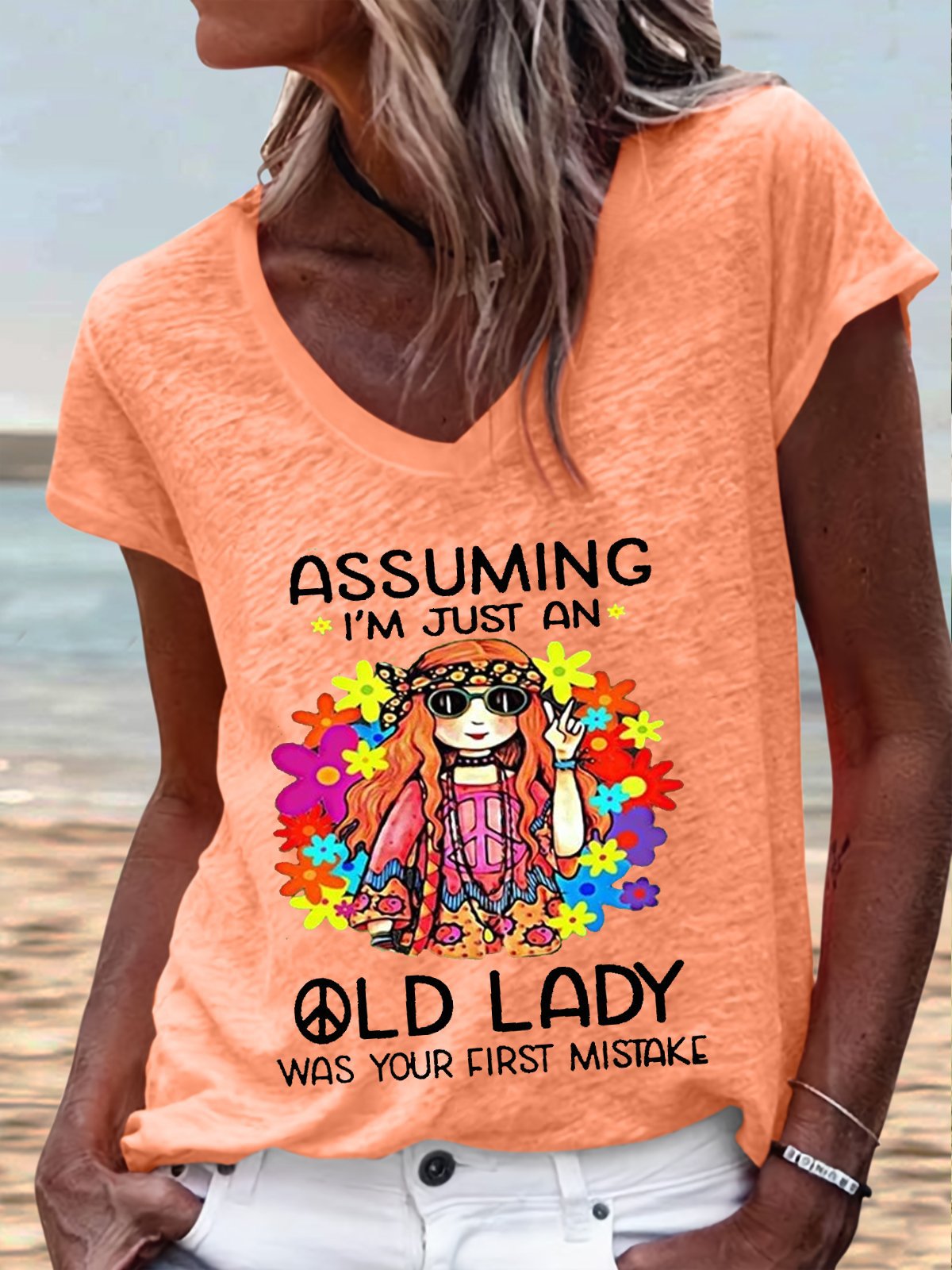 Damen V-Ausschnitt T-Shirt mit einzigartigem Vintage-Design Stalluxe