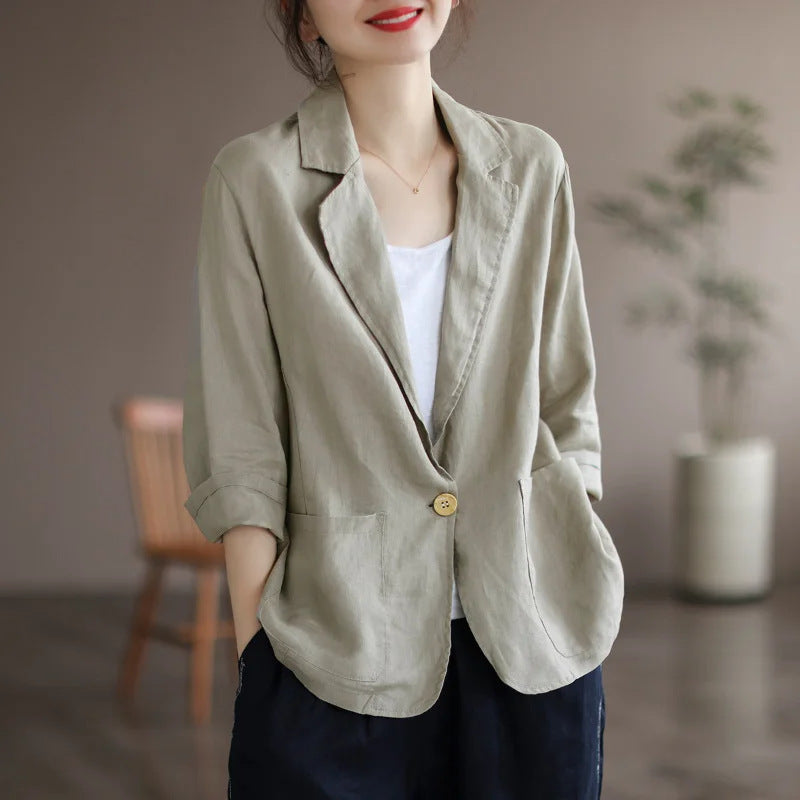 Damen Lässiger Leinenblazer mit breiten Ärmeln und Knopfverschluss Stalluxe
