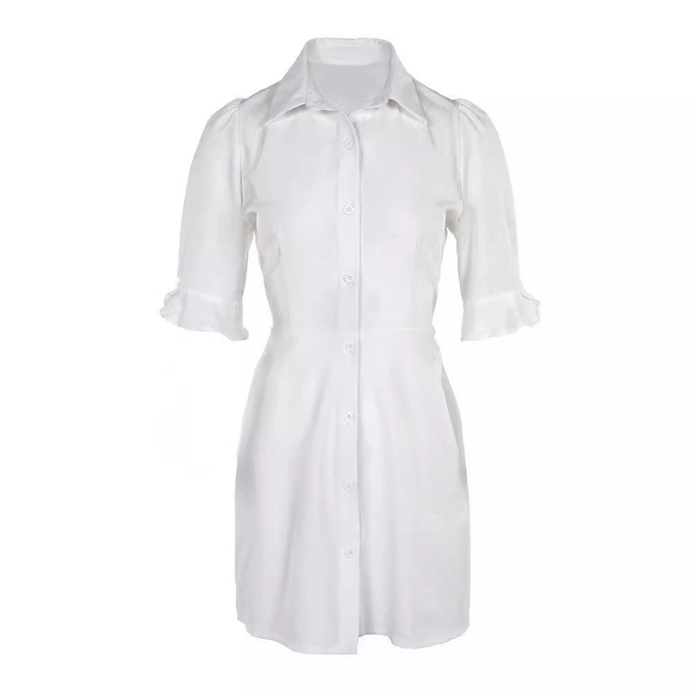 Damen Hemdblusenkleid mit Knopfdetails und voluminösen Ärmeln Stalluxe