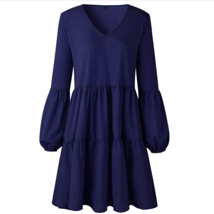 Damen fließendes Sommerkleid mit V-Ausschnitt und voluminösen Ärmeln Stalluxe
