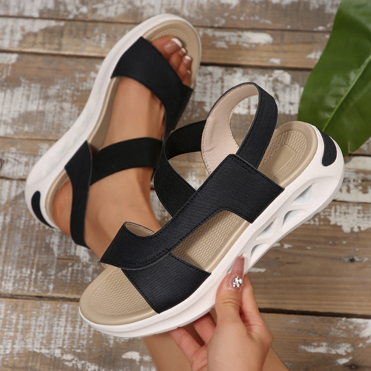 Damen Sportliche Riemchen-Sandalen mit ergonomischem Fußbett und rutschfester Sohle Stalluxe