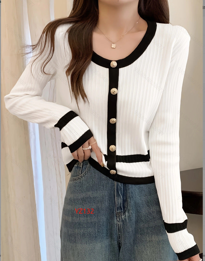 Damen figurbetontes Strickoberteil mit eleganten Knopfdetails Stalluxe