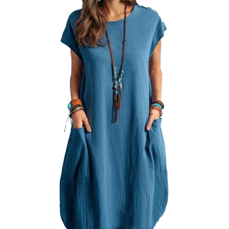 Damen lässiges Sommerkleid mit praktischen Seitentaschen und Rundhalsausschnitt Stalluxe