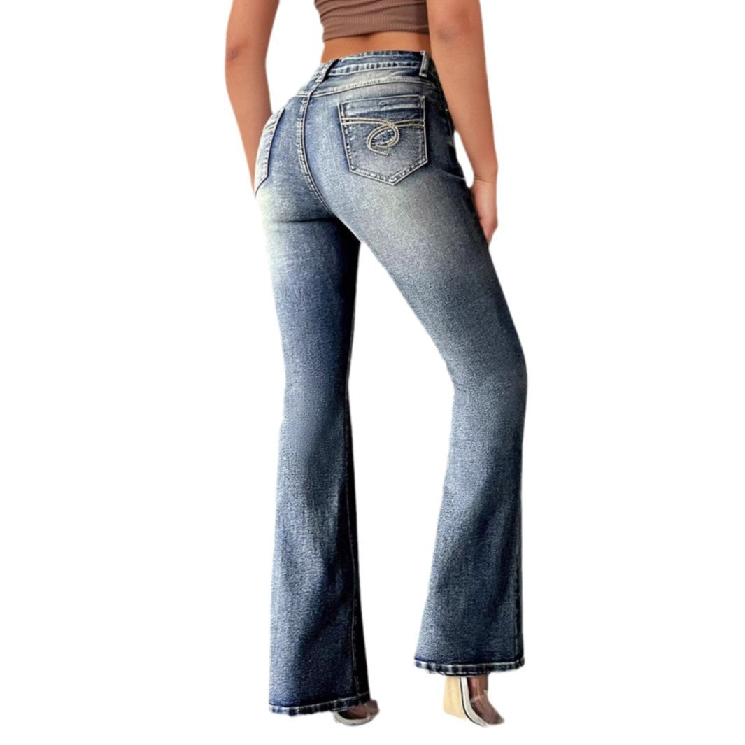 Damen Bootcut Jeans mit hohem Bund und modischen Waschungen Stalluxe