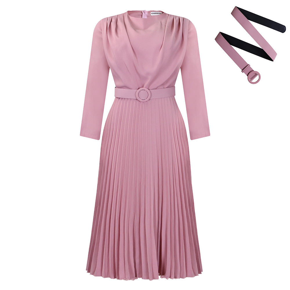Damen Plisseekleid mit elegantem V-Ausschnitt und Gürtel Stalluxe