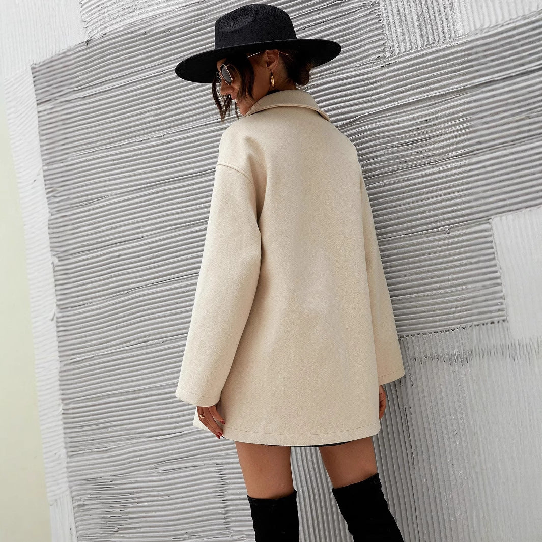 Damen Oversized Wollmantel mit modischem Schnitt und funktionalen Taschen Stalluxe