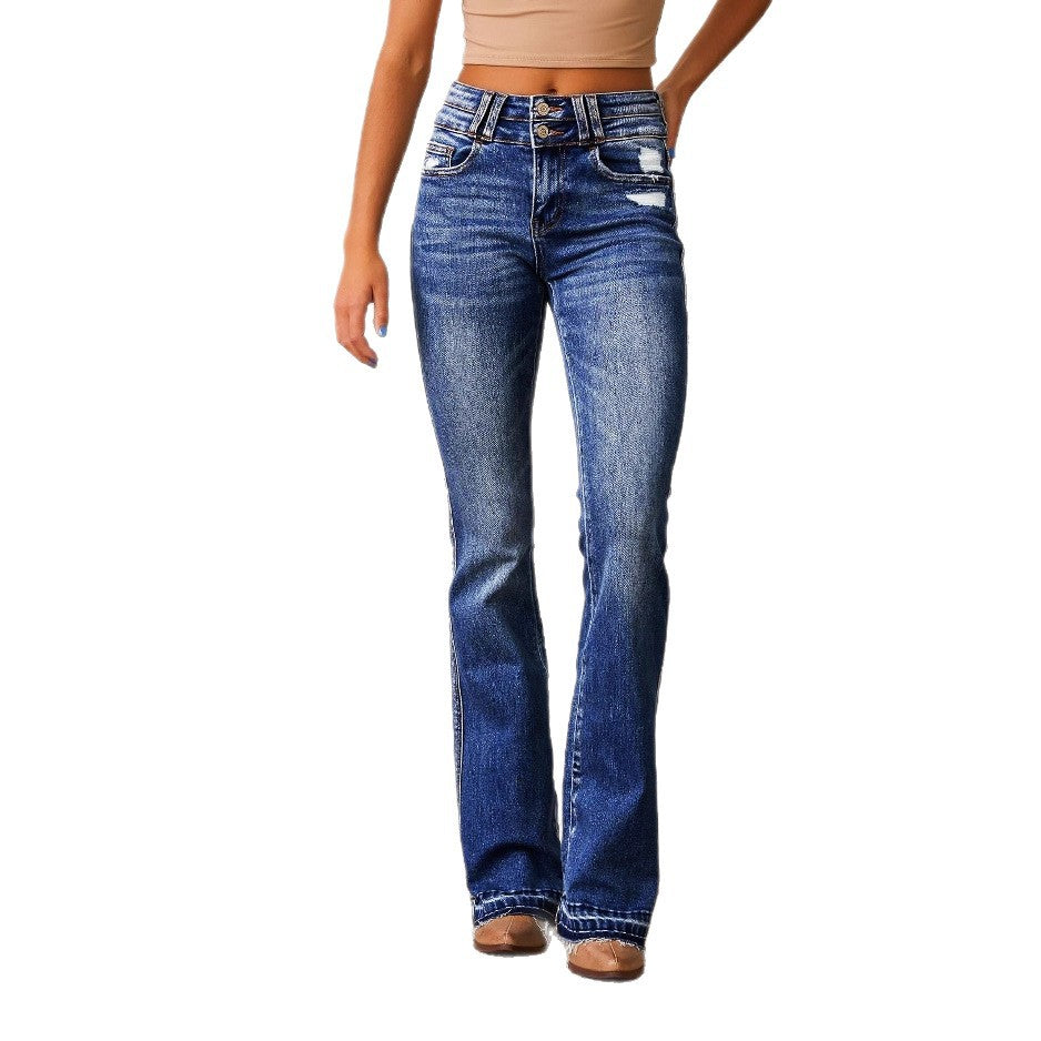 Damen Flared Jeans mit hohem Bund und modischen Destroyed-Details Stalluxe