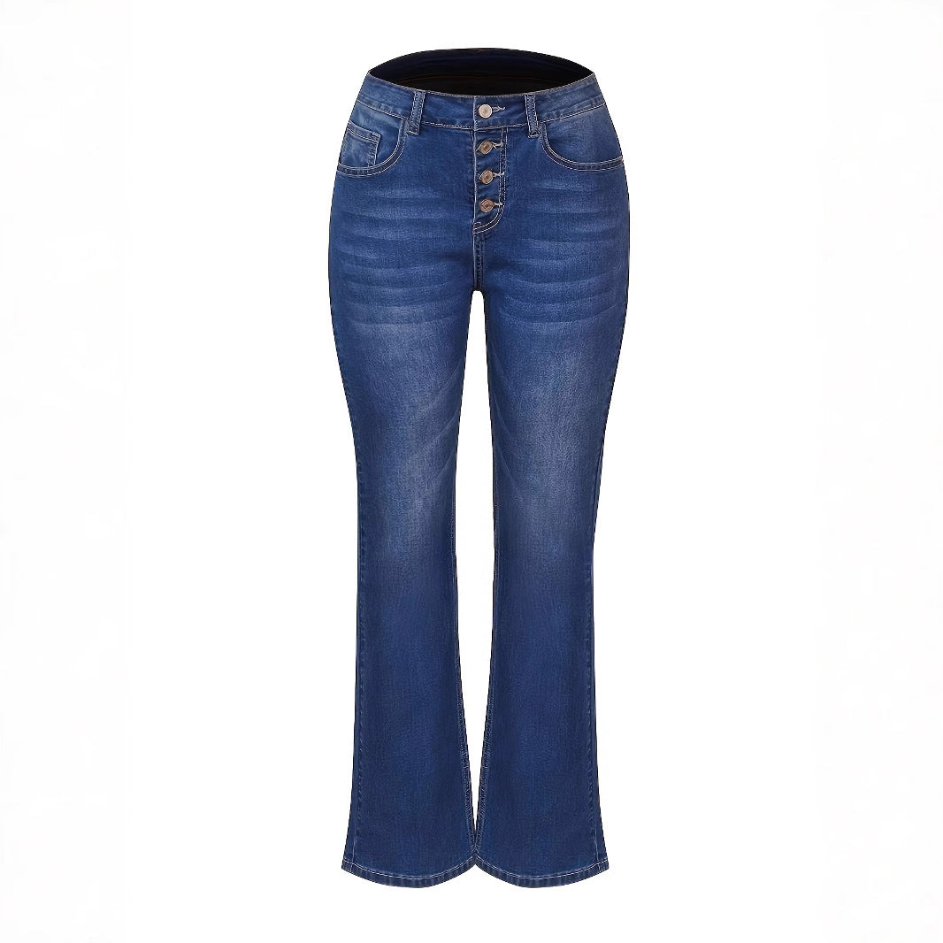 Damen Flared Jeans mit hohem Bund und elegante Knopfdetails Stalluxe