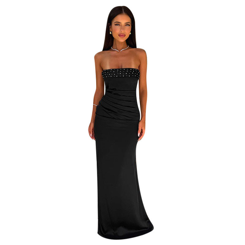 Damen trägerloses Satin Abendkleid Stalluxe