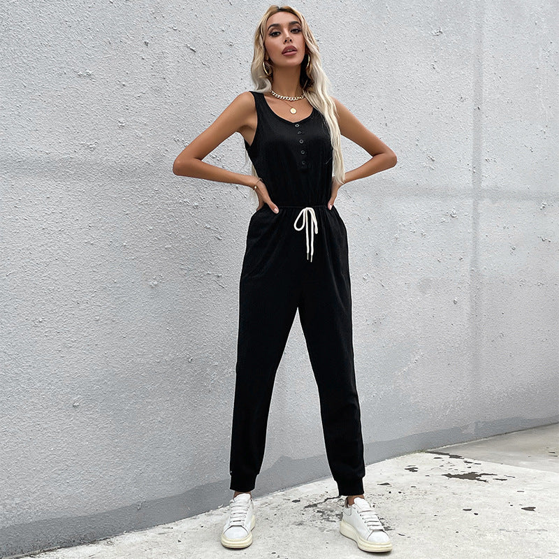 Damen Jumpsuit mit elastischem Taillenbund und praktischen Taschen Stalluxe