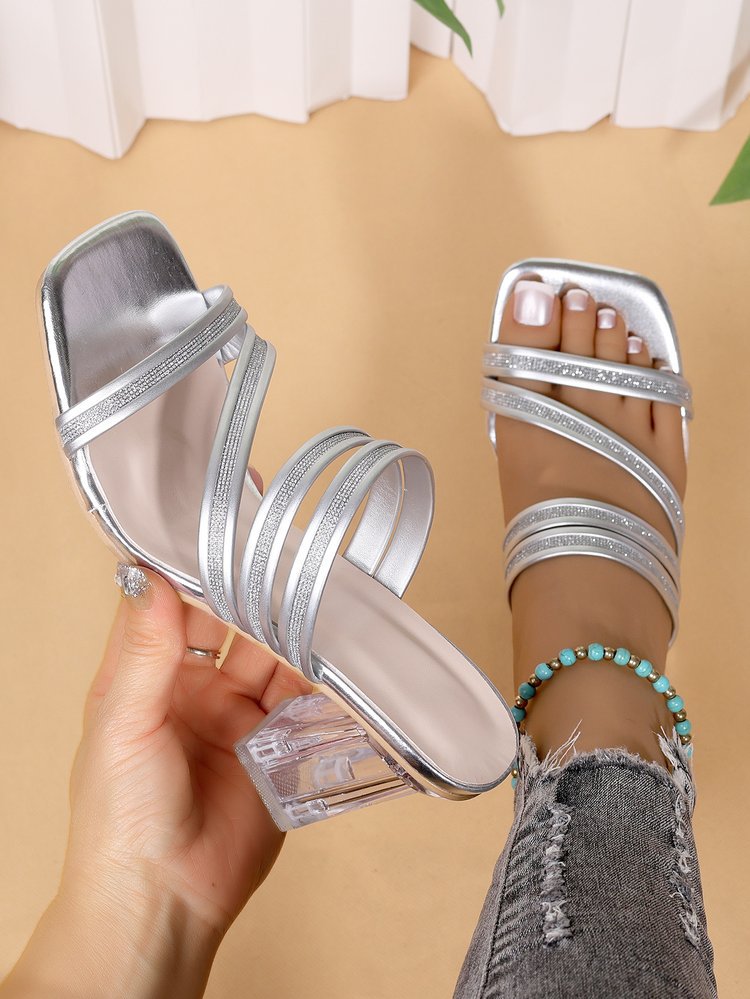 Damen elegante Blockabsatz-Sandaletten mit glitzernden Riemen Stalluxe
