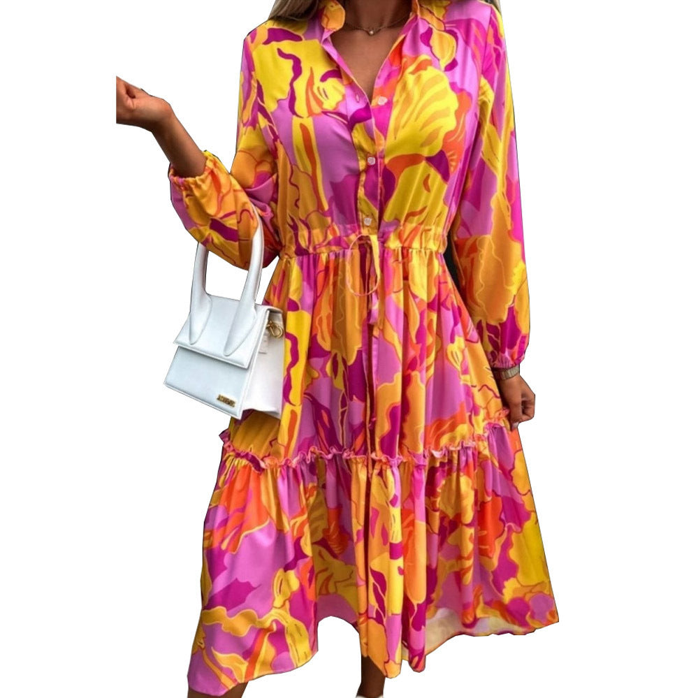 Damen Langarm-Hemdkleid mit lässiger Silhouette und Taillenzug Stalluxe