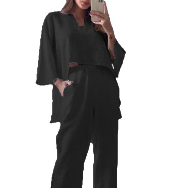 Damen luftiges Sommeroutfit mit weitem Oberteil und bequemen Hosen Stalluxe