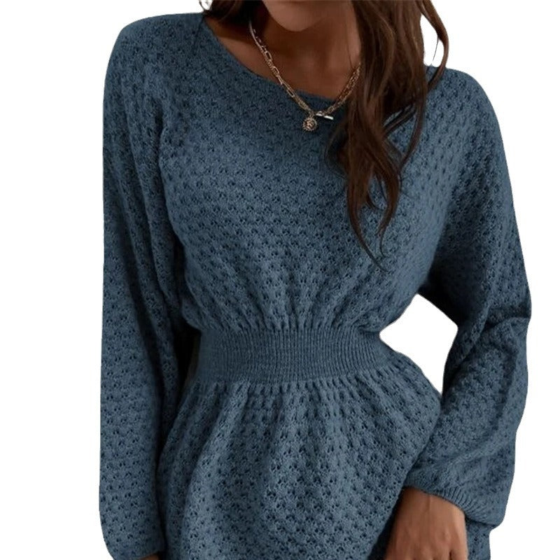 Damen Strickkleid mit einzigartigem Lochmuster und lässigem Bund Stalluxe