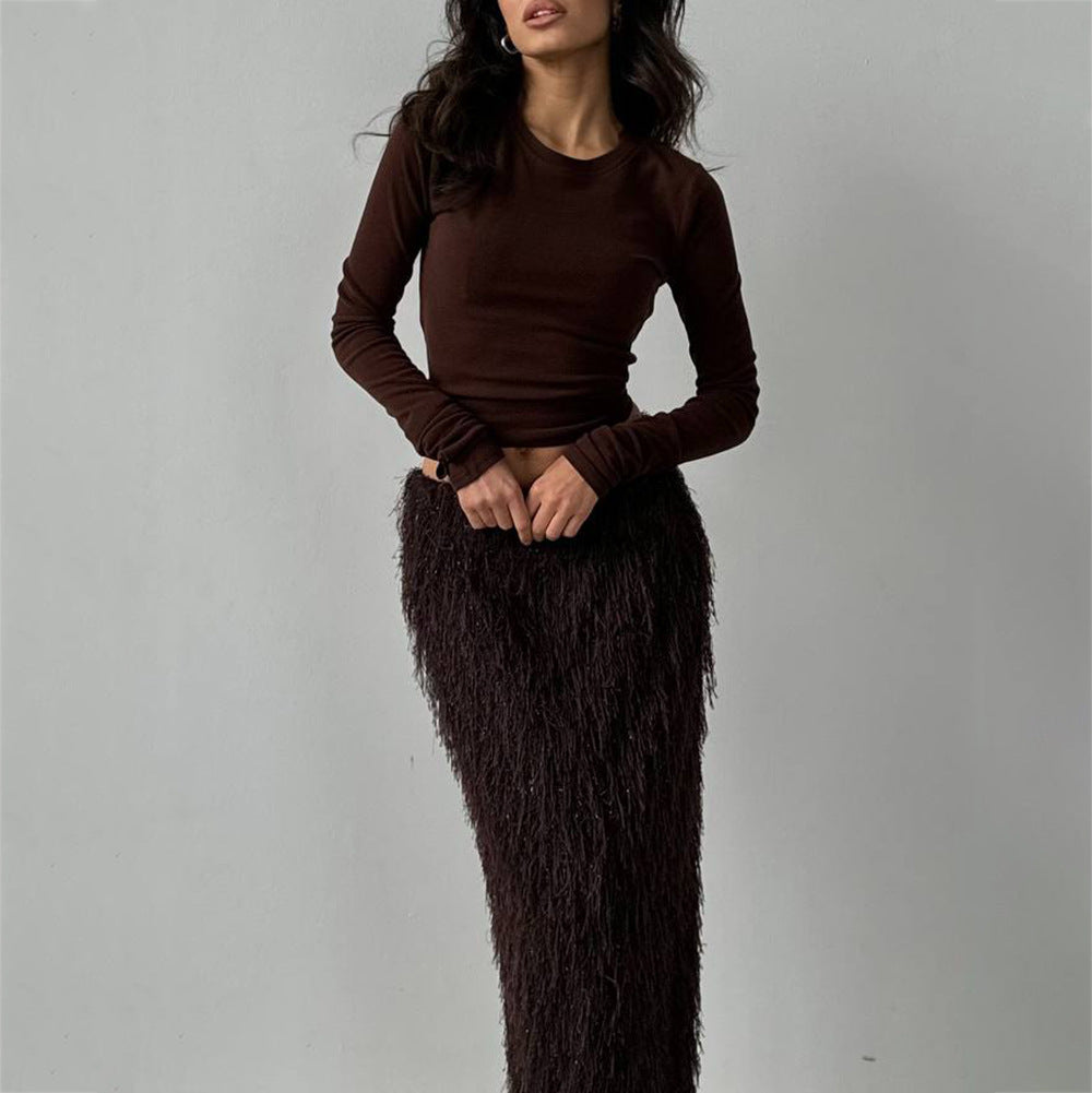 Damen eleganter Wickel-Oberteil und Maxi-Rock mit schimmernden Akzenten Stalluxe