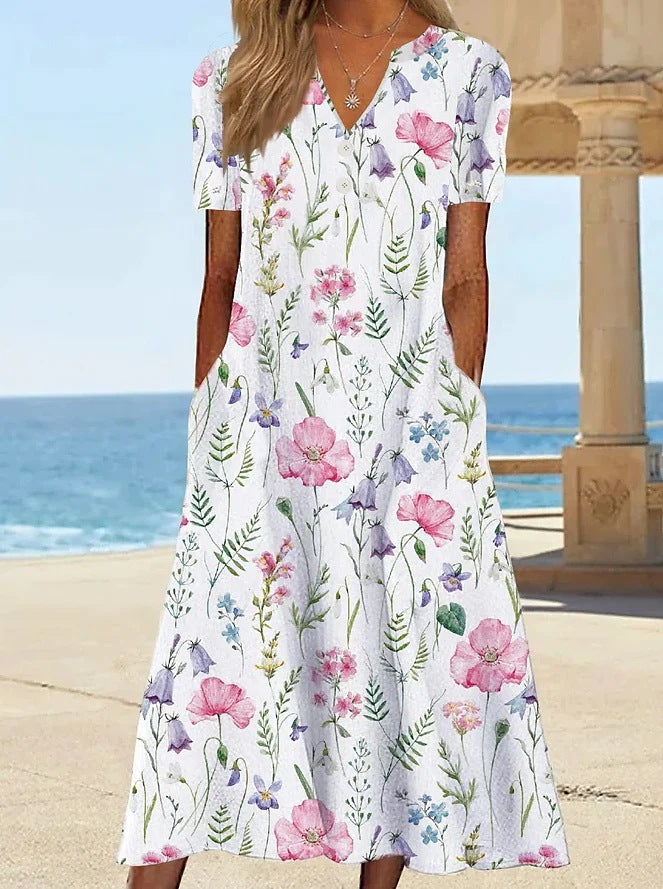 Damen Blumengemusterte Sommerkleid mit Taschen Stalluxe