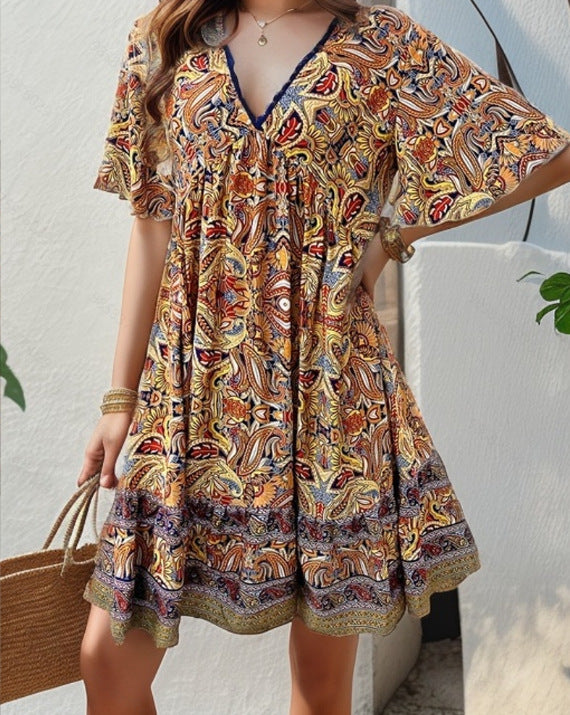 Damen verspielt geschnittenes Sommerkleid mit V-Ausschnitt und Rüschendetails Stalluxe