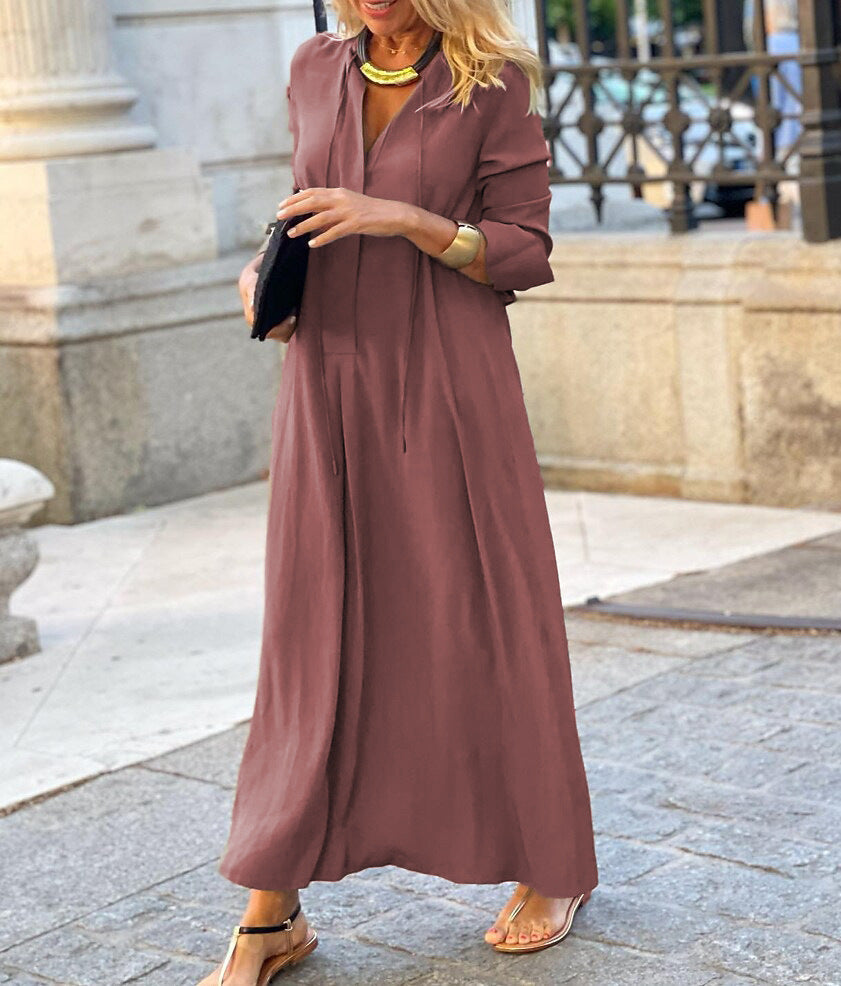 Damen Maxikleid mit verstellbarem Taillenbund und eleganten Ärmeln Stalluxe