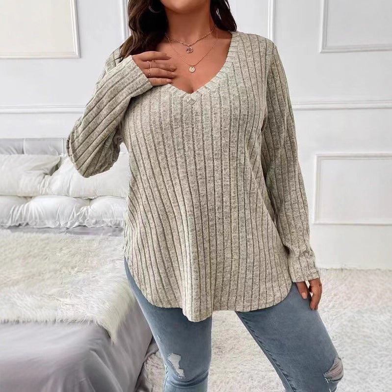 Damen Langarm V-Ausschnitt Shirt mit feiner Rippstruktur Stalluxe