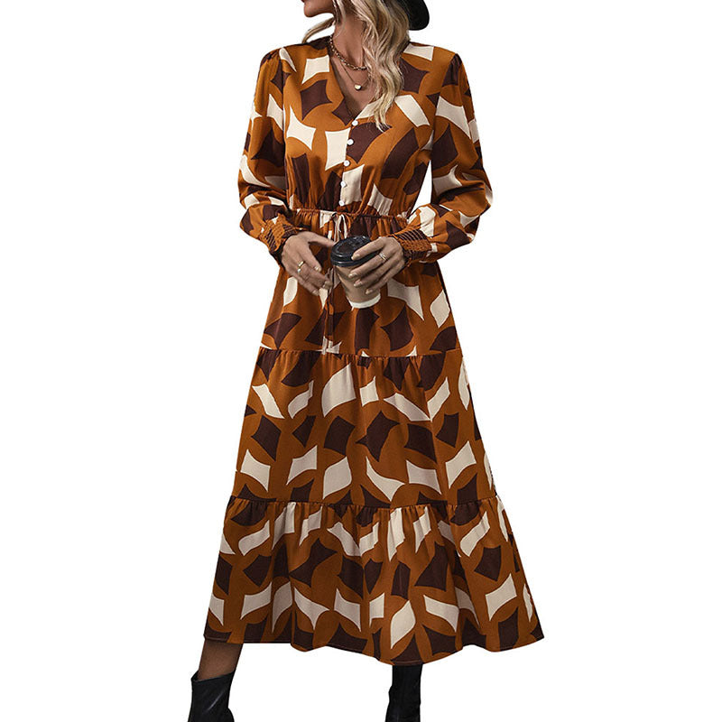Damen Maxikleid mit knöpfen und elastischem Taillenzug Stalluxe