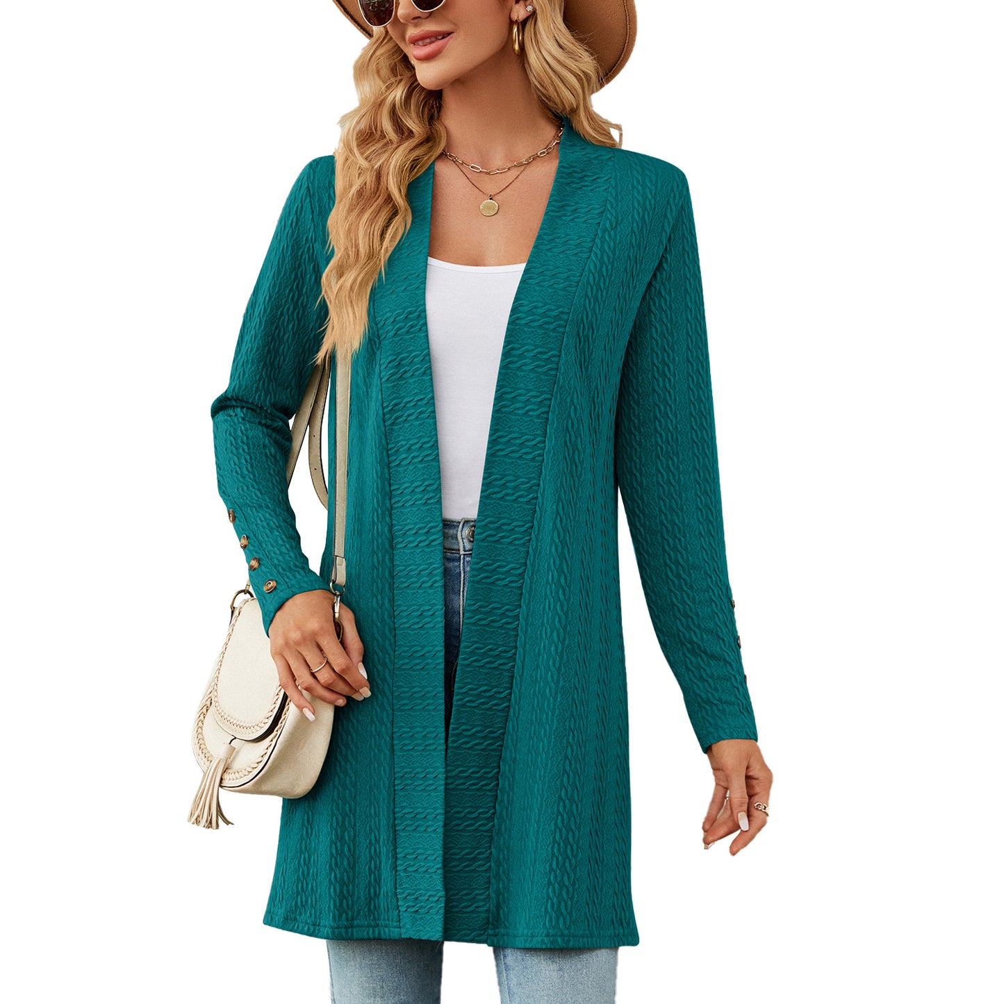 Damen Strickmantel mit modischem Zopfmuster und eleganten Knopfdetails Stalluxe
