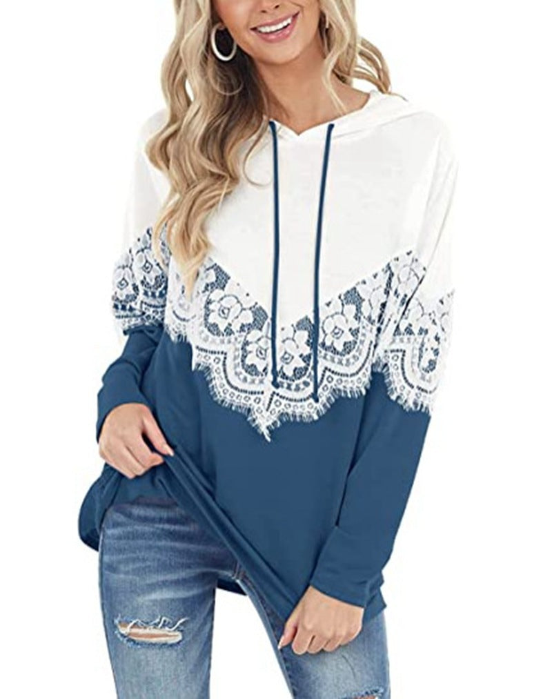 Damen Kapuzenpullover mit kunstvoller Spitzenapplikation Stalluxe