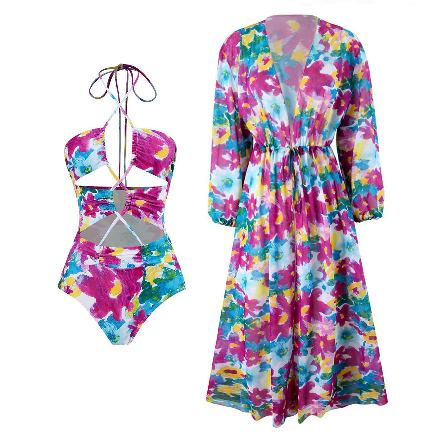 Damen Badeanzug und Maxirock Set mit floralem Design Stalluxe